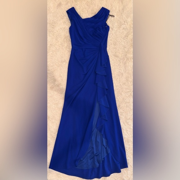 NWOT Tadashi Shoji BOS24245L - Cap Sleeve Ruffle Detail Dress Royal blue sz S - Picture 6 of 10